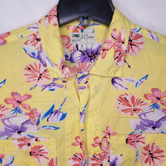 J Crew Shirt Mens Medium Floral Yellow Hawaiian Camp - Picture 2 of 11